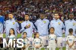 05.06.2025, Fussball UEFA Nations League 2024/25,  Halbfinale, Spanien - Frankreich, in der MHP-Arena Stuttgart,  Aufstellung zur Hymne, v.li:  Clement Lenglet (Frankreich), Desire Doue (Frankreich), Pierre Kalulu (Frankreich), Theo Hernandez (Frankreich), 
