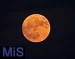 10.06.2025,  Bad Wrishofen im Allgu, Blutroter Vollmond steht am Nachthimmel am Abend, der sogenannte Erdbeermond. Der Vollmond steht auergewhnlich tief und kann dadurch besonders gro und rtlich erscheinen.