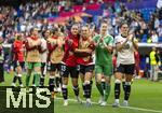 08.07.2025, UEFA Frauen-Europameisterschaft 2025 in der Schweiz. Spieltag 2, Vorrunde, Deutschland - Dnemark, im St-Jakob-Park Basel (Schweiz). Schlussjubel der Deutschen mit Sara Dbritz (Deutschland), Sophia Kleinherne (Deutschland), Torhterin Stina Johannes (Deutschland), Giovanna Hoffmann (Deutschland).
