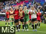 08.07.2025, UEFA Frauen-Europameisterschaft 2025 in der Schweiz. Spieltag 2, Vorrunde, Deutschland - Dnemark, im St-Jakob-Park Basel (Schweiz). Schlussjubel der Deutschen mit Sara Dbritz (Deutschland), Sophia Kleinherne (Deutschland), Torhterin Stina Johannes (Deutschland), Giovanna Hoffmann (Deutschland).