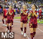 12.07.2025, UEFA Frauen-Europameisterschaft 2025 in der Schweiz. Spieltag 3, Vorrunde, Schweden - Deutschland, im Letzigrundstadion Zrich (Schweiz). v.li: Janina Minge  (Deutschland), Kathrin Hendrich (Deutschland), Sara Dbritz (Deutschland) frustriert nach dem Spiel.