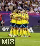 12.07.2025, UEFA Frauen-Europameisterschaft 2025 in der Schweiz. Spieltag 3, Vorrunde, Schweden - Deutschland, im Letzigrundstadion Zrich (Schweiz). Torjubel Schweden, Hanna Bennison (Schweden), Jonna Andersson (Schweden), Fridolina Rolf (Schweden) 