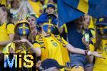 12.07.2025, UEFA Frauen-Europameisterschaft 2025 in der Schweiz. Spieltag 3, Vorrunde, Schweden - Deutschland, im Letzigrundstadion Zrich (Schweiz).  Fans Schweden 