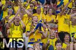 12.07.2025, UEFA Frauen-Europameisterschaft 2025 in der Schweiz. Spieltag 3, Vorrunde, Schweden - Deutschland, im Letzigrundstadion Zrich (Schweiz).  Fans Schweden 