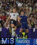 19.07.2025, UEFA Frauen-Europameisterschaft 2025 in der Schweiz. Viertelfinale, Frankreich - Deutschland, im St-Jakob-Park Basel (Schweiz). v.li: Giovanna Hoffmann (Deutschland) gegen Elisa De Almeida (Frankreich) 