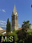 31.07.2025, Meran in Sdtirol, Italien. Ortsteil Algund, Kirchturm
