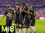07.08.2025, Fussball Bundesliga 2025/2026, Freundschaftsspiel, Telekom-Cup, FC Bayern Mnchen - Tottenham Hotspur, in der Allianz-Arena Mnchen, Torjubel mit Lennart Karl (Bayern Mnchen), David Santos Daiber (Bayern Mnchen), Jonah Kusi-Asare (Bayern Mnchen) 