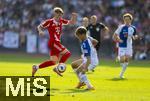 12.08.2025, Fussball Bundesliga 2025/2026, Freundschaftsspiel, Grasshopper Club Zrich - FC Bayern Mnchen - im Stadion am Letzigrund, Zrich (Schweiz). v.li: Lennart Karl (FC Bayern Mnchen) gegen Dorian Paloschi (Grasshopper Club Zrich) 