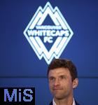 14.08.2025, Fussball Major League Soccer (MLS) 2025/2026 Kanada, Neuzugang aus Deutschland bei den Vancouver Whitecaps FC, Thomas Mller vom FC Bayern Mnchen wird bei einer Pressekonferenz offiziell vorgestellt. 