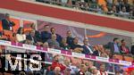 22.08.2025, Fussball Bundesliga 2025/2026, 1.Spieltag, FC Bayern Mnchen - RB Leipzig, in der Allianz-Arena Mnchen, Die Ehrentribne: mit Prsident und Aufsichtsratsvorsitzender Karl Hopfner (FC Bayern Mnchen), Ehren-Prsident Uli Hoene (FC Bayern Mnchen, Hoeness), Vorstandsvorsitzender Jan-Christian Dreesen (FC Bayern Mnchen), Prsident Herbert Hainer (FC Bayern), oben: Rodrigo Diehl, Vorstandsmitglied Deutsche Telekom und Sprecher der Geschftsfhrung Telekom Deutschland, und Michael Hagspihl, SVP Global Strategic Projects und Marketing Partnerships Deutsche Telekom, re: Sportvorstand Max Eberl (Bayern Mnchen), 
 