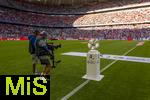 06.09.2025, Google-Pixel Frauenfussball Bundesliga 2025/2026, 1.Spieltag, FC Bayern Mnchen - Bayer 04 Leverkusen, in der Allianz-Arena Mnchen,  Die Meisterschale, die Trophe steht auf der Stele bereit.

