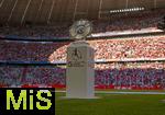 06.09.2025, Google-Pixel Frauenfussball Bundesliga 2025/2026, 1.Spieltag, FC Bayern Mnchen - Bayer 04 Leverkusen, in der Allianz-Arena Mnchen,  Die Meisterschale, die Trophe steht auf der Stele bereit.

