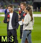 07.09.2025, Fussball WM-Qualifikation Europa 2025/26, 6.Spieltag,  Deutschland - Nordirland, im Rhein-Energie-Stadion Kln, RTL-Expertenrunde am Spielfeldrand mit dem Trainer Julian Nagelsmann (Deutschland), v.li:  Edin Terzic, Trainer Julian Nagelsmann (Deutschland), Moderatorin Laura Wontorra.