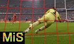 13.09.2025, Fussball Bundesliga 2025/2026, 3.Spieltag, FC Bayern Mnchen - Hamburger SV in der Allianz-Arena Mnchen,  Harry Kane (FC Bayern Mnchen) trifft zum 3:0 per Elfmeter gegen Torwart Daniel Heuer Fernandes (Hamburger SV) 


