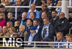 14.09.2025, Fussball 3. Liga 2025/2026, 5.Spieltag, TSV 1860 Mnchen - TSV Havelse, im Stadion an der Grnwalder Strasse Mnchen, Vereinsfhrung des TSV 1860 Mnchen auf der Tribne, re: Prsident Gernot Mang (1860 Mnchen), Vorsitzender Herbert Bergmaier (1860), Heinz Schmidt 