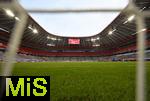 17.09.2025,  Fussball UEFA Championsleague 2025/2026: 1.Spieltag, FC Bayern Mnchen - FC Chelsea, in der Allianz-Arena Mnchen.   Hintertor Perspektive auf das noch leere Stadion.
  

