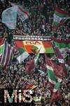 28.10.2025, Fussball DFB-Pokal 2025/2026, 2.Runde, FC Augsburg - VfL Bochum, in der WWK-Arena Augsburg. FCA Fans schwenken ihre Fahnen.
