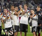 14.11.2025, Fussball WM-Qualifikation Europa 2025/26, 9.Spieltag,  Luxemburg - Deutschland, im Stade de Luxembourg (Croix de Gasperich, Luxemburg), v.li: David Raum (Deutschland), Aleksandar Pavlovic (Deutschland), Nick Woltemade (Deutschland), Florian Wirtz (Deutschland) Schlussjubel.