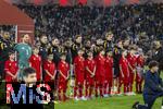 14.11.2025, Fussball WM-Qualifikation Europa 2025/26, 9.Spieltag,  Luxemburg - Deutschland, im Stade de Luxembourg (Croix de Gasperich, Luxemburg), Die Deutschen singen die Nationalhymne , Leon Goretzka (Deutschland), Waldemar Anton (Deutschland), Nick Woltemade (Deutschland), Aleksandar Pavlovic (Deutschland), Torwart Oliver Baumann (Deutschland), David Raum (Deutschland), Serge Gnabry (Deutschland), Florian Wirtz (Deutschland), Leroy Sane (Deutschland), Ridle Baku (Deutschland) 