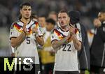 14.11.2025, Fussball WM-Qualifikation Europa 2025/26, 9.Spieltag,  Luxemburg - Deutschland, im Stade de Luxembourg (Croix de Gasperich, Luxemburg), v.li: Aleksandar Pavlovic (Deutschland), David Raum (Deutschland) nach dem Spiel.