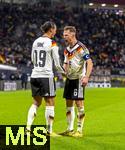 17.11.2025, Fussball WM-Qualifikation Europa 2025/26, 10.Spieltag,  Deutschland - Slowakei, in der Red-Bull-Arena Leipzig (Deutschland). Torjubel Leroy Sane (li, Deutschland) mit Josua Kimmich (Deutschland) 
