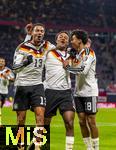 17.11.2025, Fussball WM-Qualifikation Europa 2025/26, 10.Spieltag,  Deutschland - Slowakei, in der Red-Bull-Arena Leipzig (Deutschland). Torjubel v.li: Felix Nmecha (Deutschland), Assan Ouedraogo (Deutschland), Nathaniel Brown (Deutschland) 
