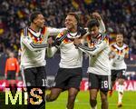 17.11.2025, Fussball WM-Qualifikation Europa 2025/26, 10.Spieltag,  Deutschland - Slowakei, in der Red-Bull-Arena Leipzig (Deutschland). Torjubel v.li: Felix Nmecha (Deutschland), Assan Ouedraogo (Deutschland), Nathaniel Brown (Deutschland).