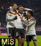 17.11.2025, Fussball WM-Qualifikation Europa 2025/26, 10.Spieltag,  Deutschland - Slowakei, in der Red-Bull-Arena Leipzig (Deutschland). Torjubel v.li: Felix Nmecha (Deutschland), Assan Ouedraogo (Deutschland), Nathaniel Brown (Deutschland).