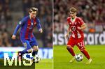 23.11.2025, Fussball Bundesliga 2025/2026,  FC Bayern Mnchen, Lennart Karl (re, FC Bayern Mnchen) und Lionel Messi (li, Bild FC Barcelona) am Ball, Archivbilder Bildmontage als Vergleich. (Montage)