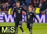 06.01.2026, Fussball 1. Bundesliga 2025/2026, Testspiel: RB Salzburg - FC Bayern M�nchen, in der Red Bull Arena Salzburg (�sterreich), v.li: Javi Fernandez und Lennart Karl (FC Bayern M�nchen) Torjubel 