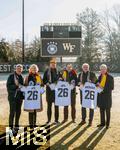 09.01.2026, Fussball WM 2026, Bekanntgabe Quartier der DFB-Mannschaft 2026 in den USA, Die deutsche A-Nationalmannschaft der M�nner wird ihr Team Base Camp f�r die Weltmeisterschaft 2026 in Winston-Salem im US-Bundesstaat North Carolina beziehen. Die Mannschaft von Bundestrainer Julian Nagelsmann wird im Hotel The Graylyn Estate wohnen und auf dem Gel�nde der Wake Forest University, die nur wenige Minuten entfernt liegt, trainieren.
Foto: v.li: Andreas Rettig, Gesch�ftsf�hrer Sport der DFB, Susan R. Wente, Pr�sidentin der Wake Forest University, Trainer Julian Nagelsmann (Deutschland), -, Sportdirektor Rudi V�ller (Deutschland), -,  Foto: Wake Forest Athletics
