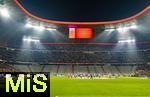 21.01.2026,  Fussball UEFA Championsleague 2025/2026: Vorrunde 7.Spieltag, FC Bayern M�nchen - Union Saint-Gilloise, in der Allianz-Arena M�nchen. Einmarsch der Mannschaften. Nach einem Pyro-Vorfall beim letzten Champions League Heimspiel, wurden die Bayern-Fans der S�dkurve ausgesperrt von der UEFA. Somit blieb der komplette untere Fan Block bei diesem Spiel leer.  