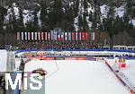 23.01.2026, Skiflug-Weltmeisterschaft Oberstdorf 2026, auf der Heini-Klopfer-Skiflugschanze in Oberstdorf (Deutschland). Einzelwettbewerb Tag 1,  Auslauf und Stadion.
